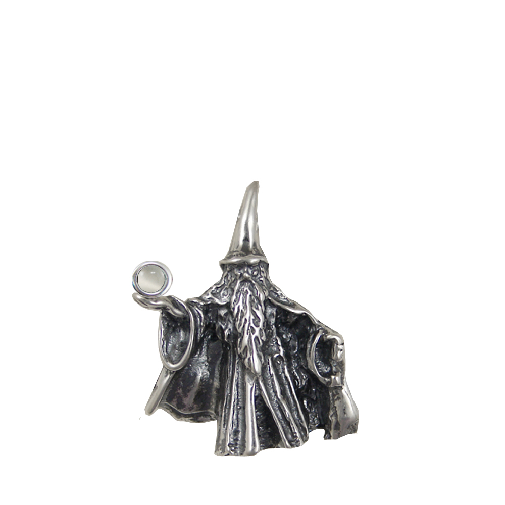 Sterling Silver Wizard of the North Pendant Holding White Moonstone Magic Orb